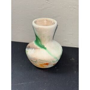 Nemadji Mini Vase Marbleized Beige Orange Green Vtg Pottery Swirled Southwestern